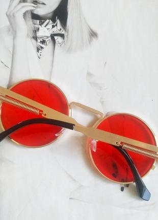 Круглі окуляри гоглы з пружинами червоний в золоті3 фото