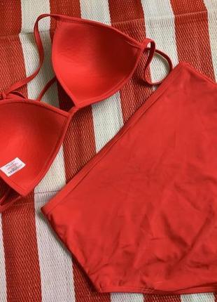 Очманілий актуальний червоний купальник new look/завищені плавки6 фото