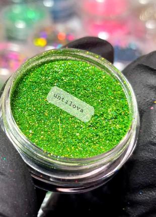 Пг14 микроблеск пил-втирка зелена голограма, гліттер пісочок для дизайну нігтів1 фото