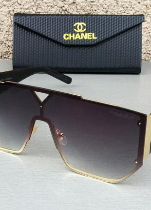 Chanel очки маска женские солнцезащитные большие черные с золотом градиент