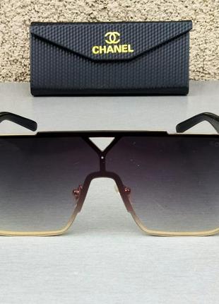 Chanel очки маска женские солнцезащитные большие черные с золотом градиент2 фото