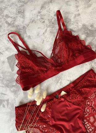 Червоний ажурний сексуальний красный комплект нижнего женского кружевного ажурного сексуального нижнего белья2 фото