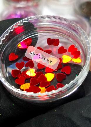 ❤ голографические камифубики сердечки для дизайна ногтей  /тса-300, глиттер блестки