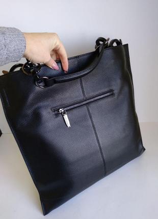 Кожаная сумочка мешком черная4 фото
