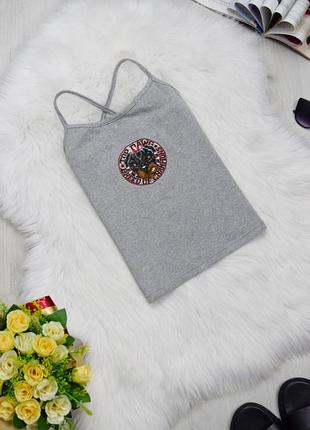 Майка топ серый в рубчик с собакой