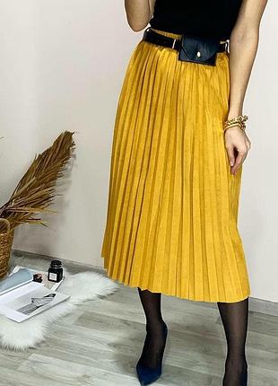 Юбка плиссе, юбка миди, замшевая юбка
