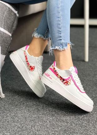 🌼💮🌺🏵️nike air force 1 shadow white pink flowers🏵️🌼💮🌺женские кроссовки найк форс белые
