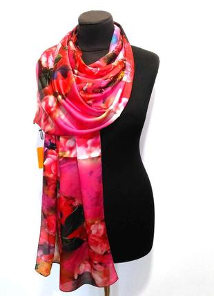 Шелковый тонкий яркий шарф палантин розы с цветами розами 💯 шелк новый качественный3 фото