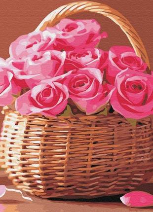 Картина за номерами кошик рожевих троянд рейн