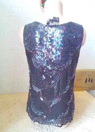 Розкішна ексклюзивна блуза з розкішною вишивкою паєтками та бісером шовк індія4 фото