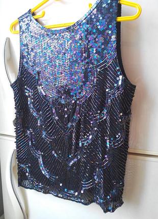 Розкішна ексклюзивна блуза з розкішною вишивкою паєтками та бісером шовк індія7 фото