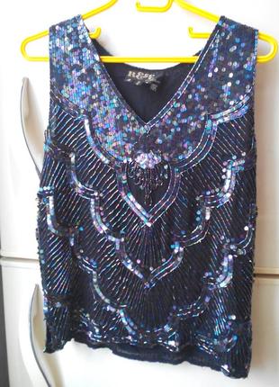 Розкішна ексклюзивна блуза з розкішною вишивкою паєтками та бісером шовк індія8 фото