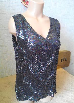 Розкішна ексклюзивна блуза з розкішною вишивкою паєтками та бісером шовк індія3 фото