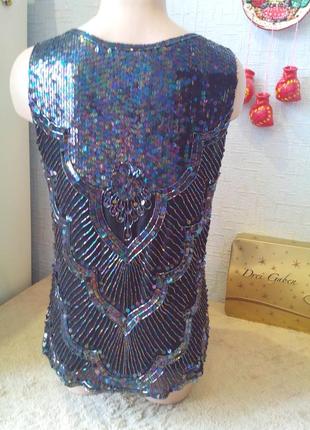 Розкішна ексклюзивна блуза з розкішною вишивкою паєтками та бісером шовк індія2 фото