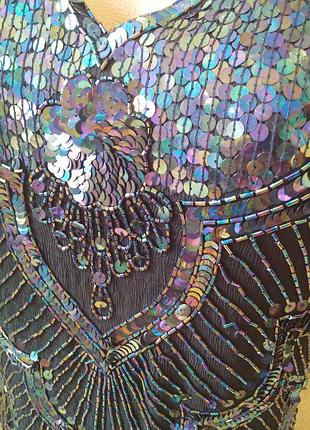 Розкішна ексклюзивна блуза з розкішною вишивкою паєтками та бісером шовк індія9 фото