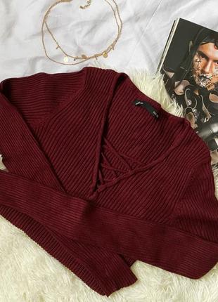 Пуловер джемпер светрі в рубчик декольте