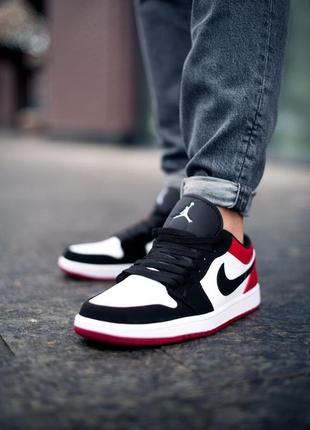 Nike jordan 1 low black red white, чоловічі низькі кросівки найк