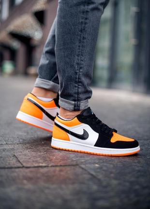 Nike air jordan 1 retro low black white orange 🧡, чоловічі кросівки найк джордан