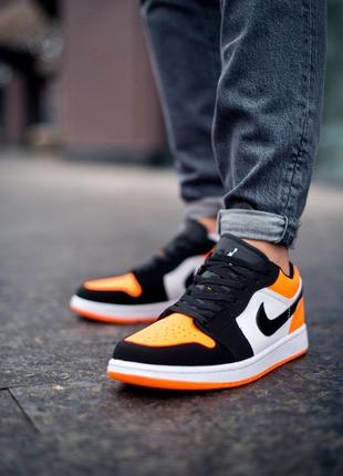 Nike air jordan 1 retro low black white orange 🧡, чоловічі кросівки найк джордан5 фото