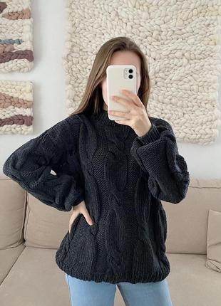 Стильний светр ручної роботи з косами2 фото