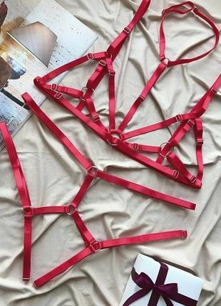 Портупея, контурное белье, нижнее белье, комплект, чокер, гартеры, стрепы