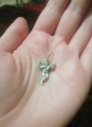 Серебряный кулон купидон играющий на гуслях   подвеска, 925 проба, люксовая серия италия
