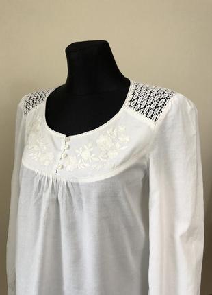 Блуза 42-44 белая хлопок вышивка кружево3 фото