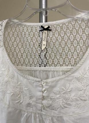 Блуза 42-44 белая хлопок вышивка кружево8 фото