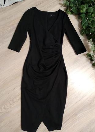 Стильное чёрное платье миди6 фото