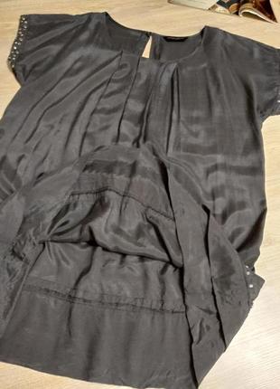 Свободное прямое шелковистое серое платье туника6 фото