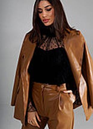 Акция стильный коричневый кожаный пиджак от бренда zara кожа натуральная3 фото