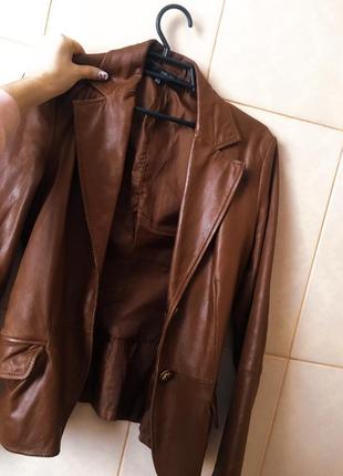 Акция стильный коричневый кожаный пиджак от бренда zara кожа натуральная5 фото