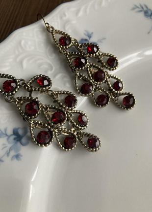 Сережки гранатове скло 6