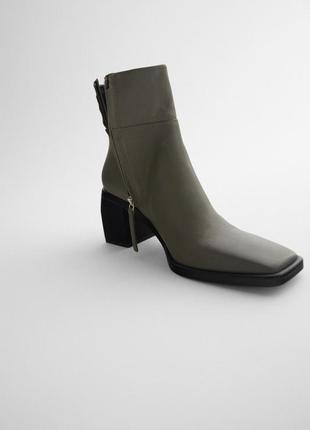 Ботинки zara кожаные темно-оливковые3 фото