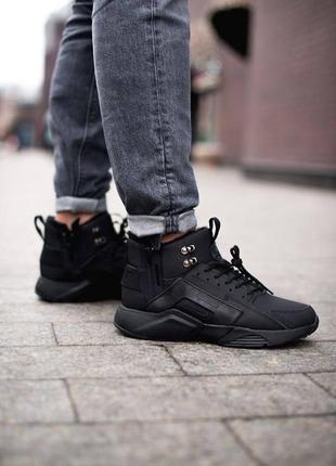 ❄️❄️❄️nike huarachi black❄️❄️❄️зимние мужские кроссовки найк чёрные, кросівки зимні найк