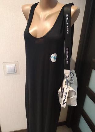 Новый свободный прямой черный сарафан платье2 фото