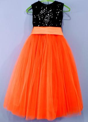 Сукня святкова, дитяча, помаранчева, чорна. розмір від 80 до 158 см.