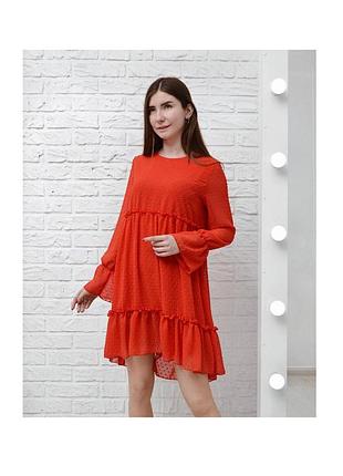 Платье шифоновое свободное с рельефной структурой, красный 975