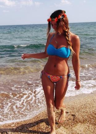 Купальник раздельный комби бирюзово-оранжевый