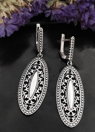 Серебряные сережки, ажурные,925, чернение, серебро