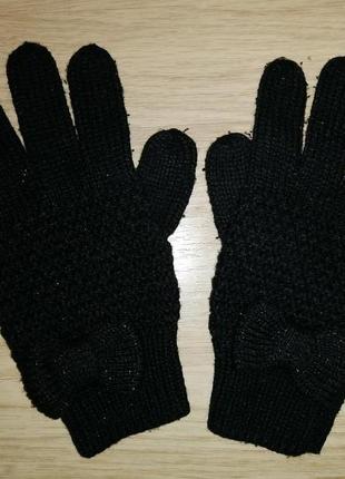 Перчатки черные вязанные симпатичные, зима, демисезон