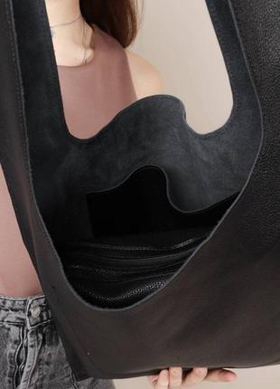 Шоппер "кейт" сумка большая из натуральной кожи romashka черный 53684 фото