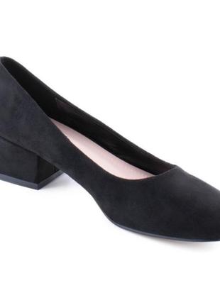 Стильные черные замшевые туфли на широком низком каблуке2 фото