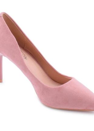 Стильные розовые пудра замшевые туфли лодочки на шпильке4 фото