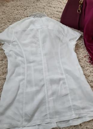 Удлиненная льняная   белая блуза/туника с карманами, street one,  p  14-166 фото