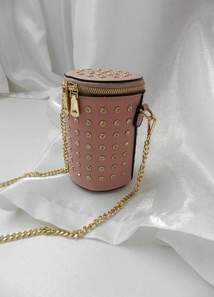 Мини сумка клатч каркасный тубус в стразах камнях
