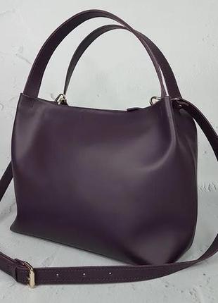 Сумка жіноча велика натуральна шкіра, суперматовий баклажан 1609