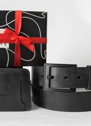 Мужской ремень и портмоне черный кошелек подарок мужчине на 14 февраля