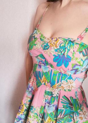 Натуральный летний сарафан короткое платье хлопок тропики3 фото