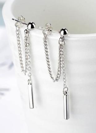 Сережки срібло 925 модні сережки подвійні висячі стімпанк тренд4 фото